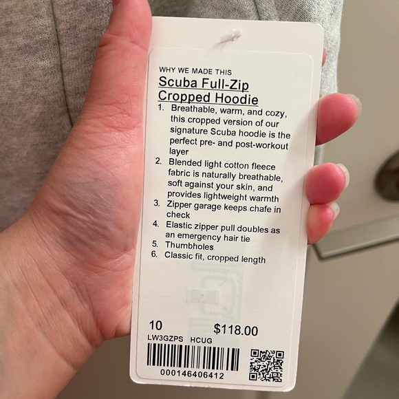 SOLD - Scuba Full-Zip Cropped Hoodie (Heathered Core Ultra Light Grey) - Picture 3 of 3